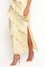 Ciao Ruffles Maxi Satin Dress - Pale Yellow
