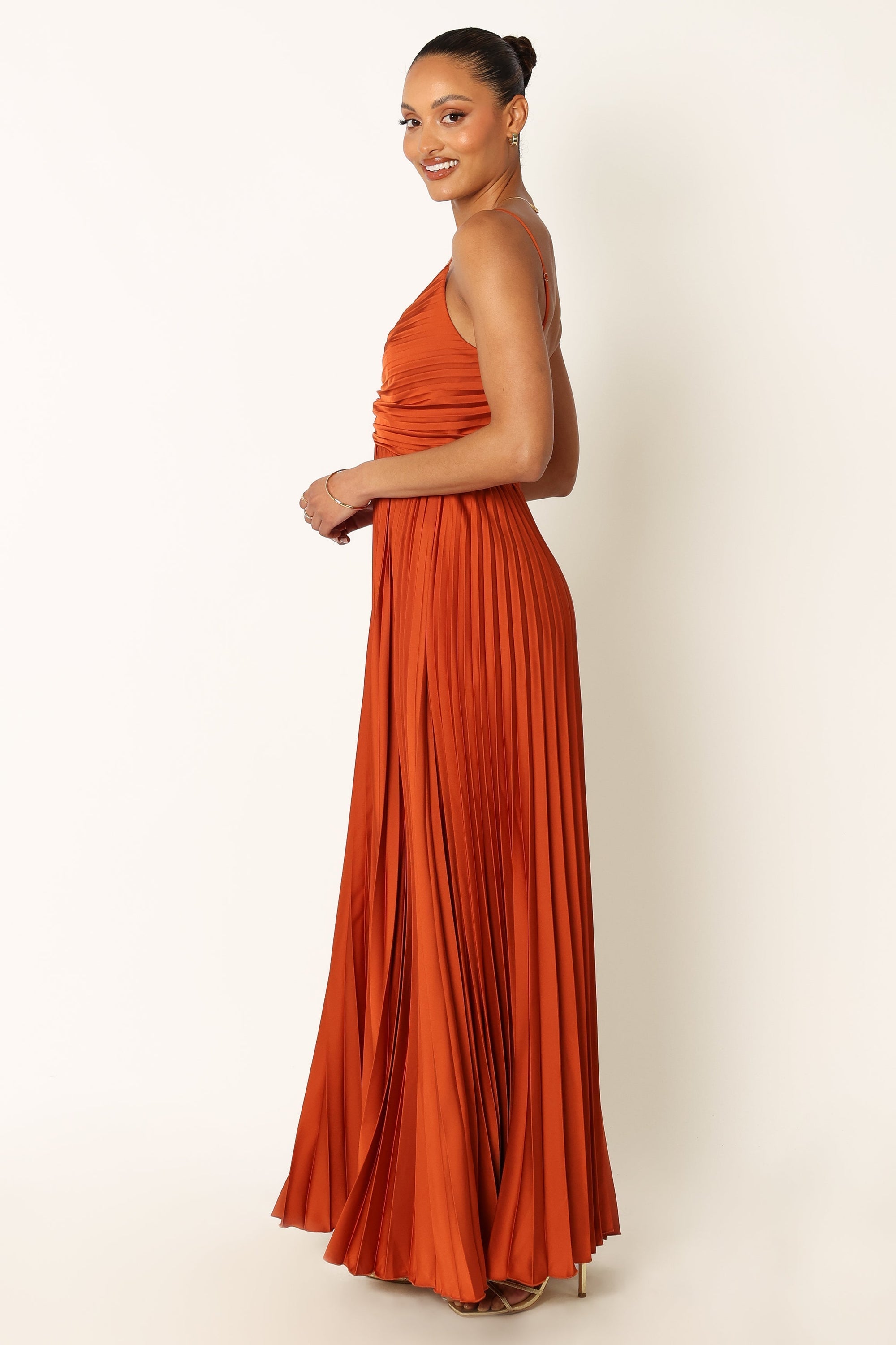 Naira Pleated Maxi Dress - Sunset Orange